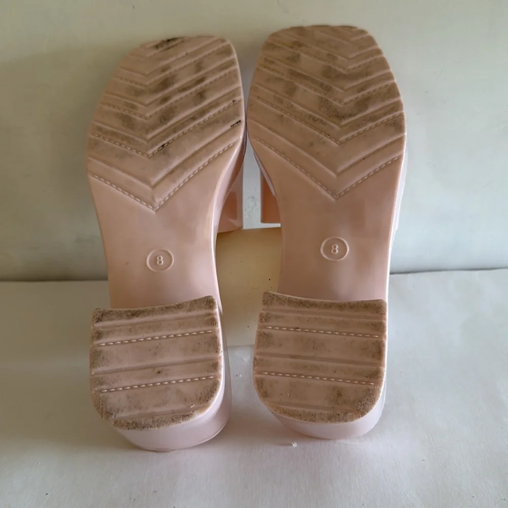 Soft pink block heel slip on platform summer slides size 8